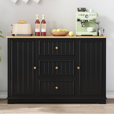 Sideboard 126/40/86 cm noir avec 3 tiroirs, portes latérales et étagères réglables (1/5)
