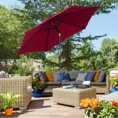 Ombrellone da giardino in alluminio rosso Ø260x235 cm, inclinabile con manovella e telo in poliestere 180 g/m² (1/5)