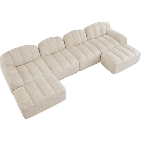 Divano modulare a U 4 posti con 2 pouf, schiuma ad alta densità 32D, beige (1/5)