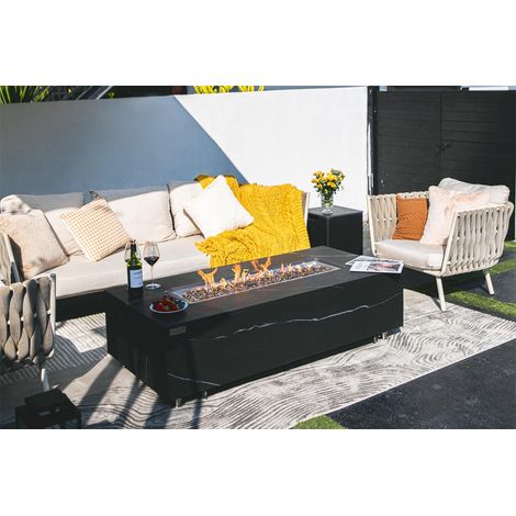 ELEMENTI Brasero extérieur BARNA-SET Brasero au gaz de table pour extérieur, salon de jardin en porcelaine aspect marbre noir rectangulaire L152 x l71 x H43 cm (1/5)