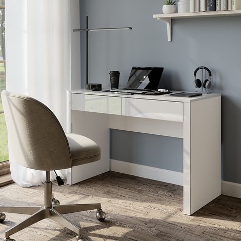Schreibtisch Annabelle, Weiß Hochglanz/Weiß, 110 x 50 cm mit 2 Schubladen, Vicco