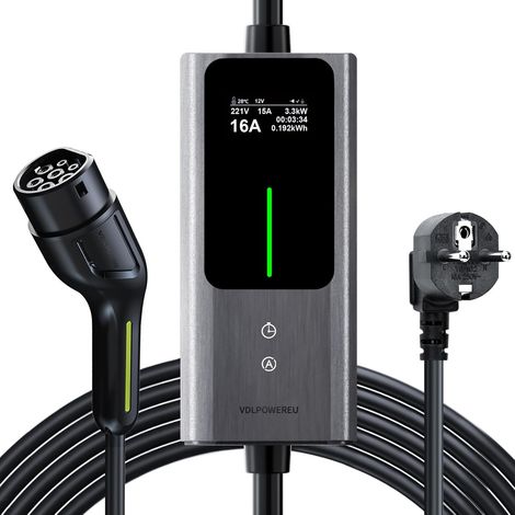 Electric Car Charger 3.68kW  6-16A  5M EV Charger Schuko Type 2 Switchable Current with Display, Fast Electric Vehicle Charging Cable IP65 (IEC62196-2) (1/5)