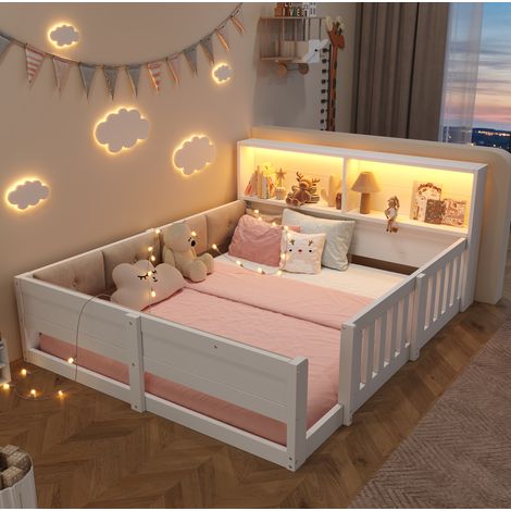 Kinderbett 140x200 cm aus Holz in Weiß mit LED, ohne Matratze – MEUBLIV (1/5)