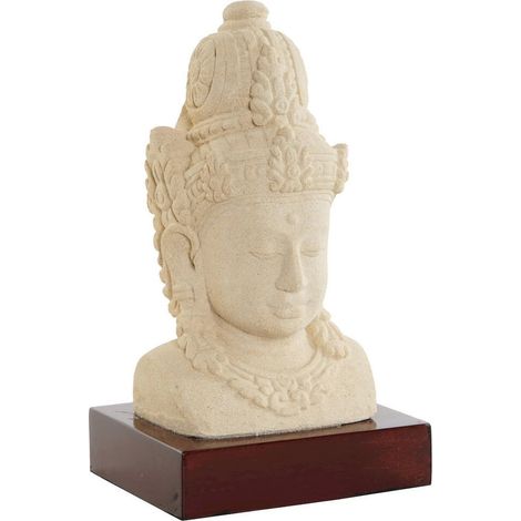 Statue bouddha déco zen en ciment bois coloris naturel brun - crudo beige et bois brun (1/5)