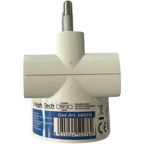 HIGH-TECH ADATTATORE TRIPLO SCHUKO SPINA S17 16A 2P+T 2 PRESA BIPASSO P17/11 10/16A 2P+T - 1 PRESA P30 2P+T BIANCO