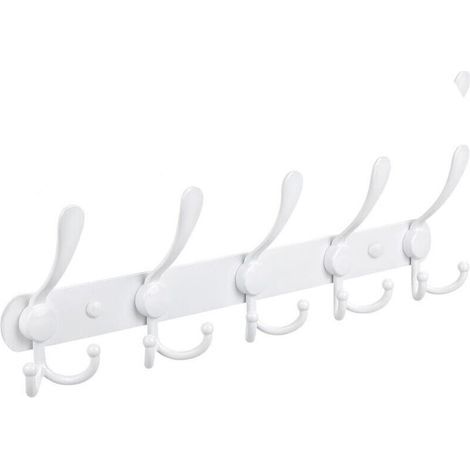 Porte-Manteau Mural en Acier Inoxydable Résistant – 5 Crochets pour Manteaux, Chapeaux, Serviettes, Entrée et Salle de Bain Blanc (1/5)