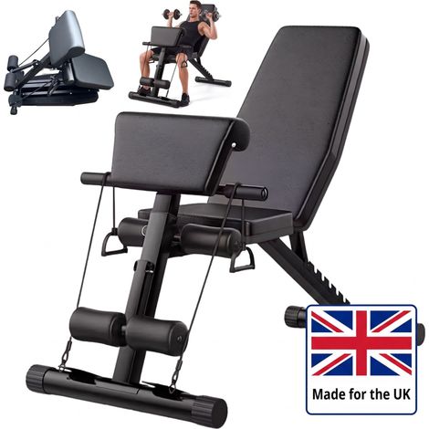 Relaxdays Weight Bench, 200kg, folding, adjustable, resistance bands, preacher pad, home gym, multifunction bench, black (1/5)