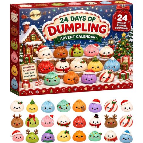 Calendrier de l'Avent Squishy Dumpling de Noël 2026, 24 Jours Mini Calendrier decompte à rebours de Noël Fidget, Cadeaux De FêTe De NoëL, Jouets Sensoriels Pour Adultes