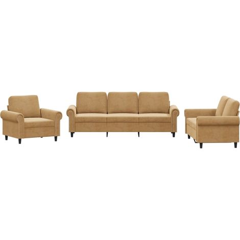vidaXL Set di Divani 3 pz con Cuscini Marrone in Velluto (1/5)
