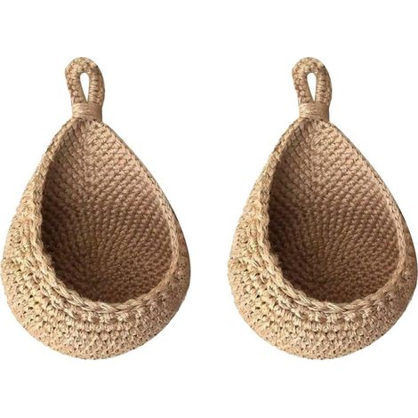 Lot de 2 paniers muraux à suspendre, panier de rangement pour légumes et fruits en corde de coton décoratif pour salon, salle de bain, cuisine et chambre à coucher (20 x 19 x 25 cm) (1/3)