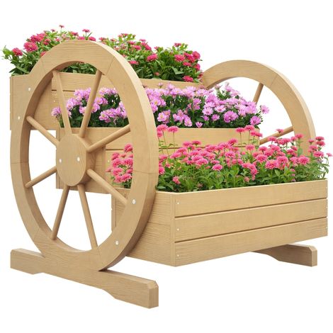 Dreistufiges, quadratisches Hochbeet aus Holz mit Rollen, 62 x 61 x 57 cm, für Balkon