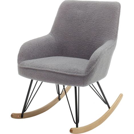 Fauteuil rocking chair bouclette gris avec pieds en hêtre - FA16024 (1/3)