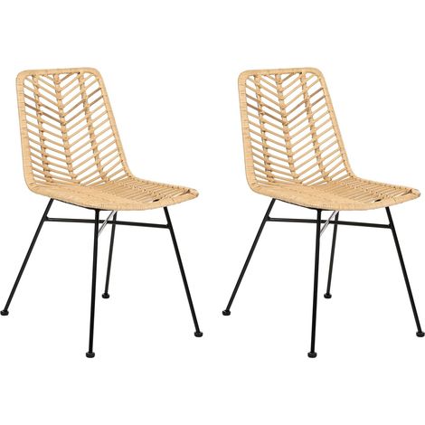 Esszimmerstuhl 2er Set DILLEY Rattan Naturfarben