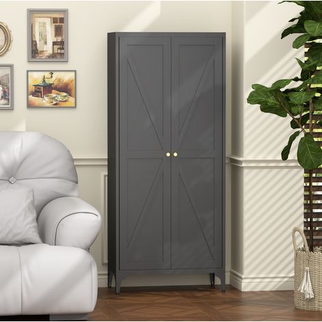 Credenza e mobile contenitore 2 ante con 3 ripiani regolabili, struttura in metallo per cucina soggiorno ufficio - nero