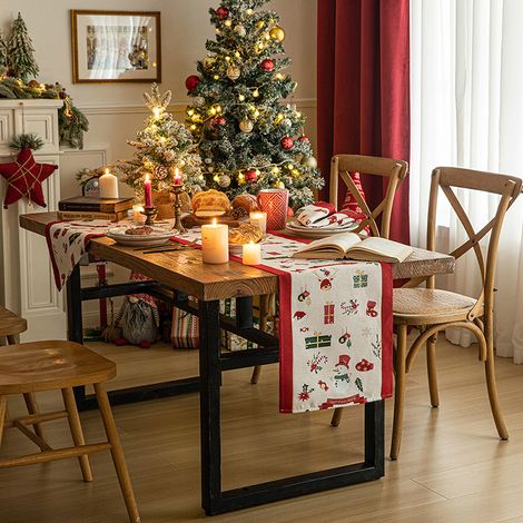 Christmas tablecloth, Christmas table runner, Christmas tablecloth decoration, festive ambiance arrangement, cotton and linen embroidered snowman table runner (35×180cm) (1/4)