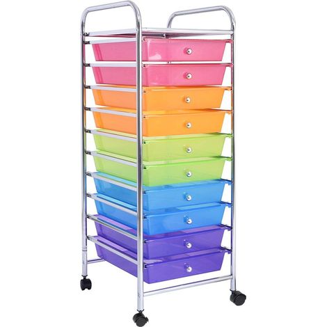 Carrello a Rulli, Contenitore Multiuso con Ruote, con 10 Cassetti Impilabili per Cucina e Ufficio, Scelta a Colore (Multicolore) (1/5)