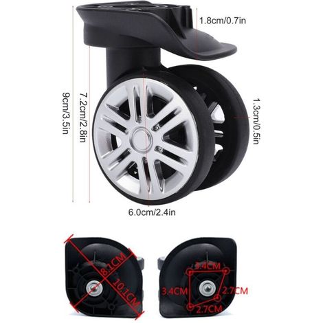 Roulettes pivotantes silencieuses pour valise – Lot de 2 – Matériaux PP + PET – Installation facile avec vis incluses – Pour bagages A19 (1/4)