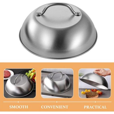 Couvercle Dôme Inox 23 cm pour Poêle, Plancha et Barbecue - Couvercle Anti-Éclaboussures avec Poignée Isolante, Argent (1/5)