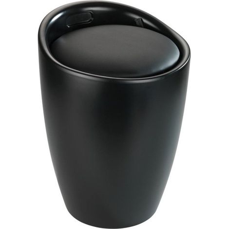 Wäschesammler mit Sitz CANDY, schwarz, mattiert, 2in1, WENKO