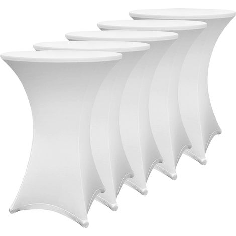 Jiubiaz Lot de 5 housses extensibles pour tables hautes, blanc – Housse élastique pour tables de bistrot Ø 70–75 × 110 cm avec 4 pattes de fixation