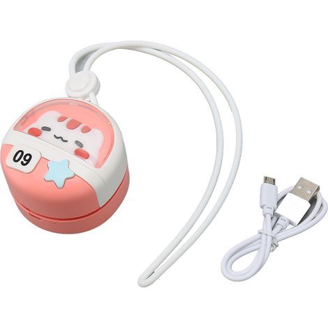 Mini ventilateur de cou à trois vitesses, rechargeable par USB, sans pales, à motif dessin animé, idéal pour les voyages, le camping et les chats. (1/5)