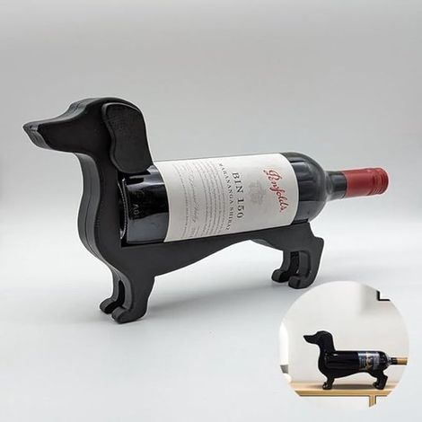Botellero con forma de perro salchicha - Botellero decorativo para cocina, hogar y bar - Diseño negro, 14x18 cm (1/5)