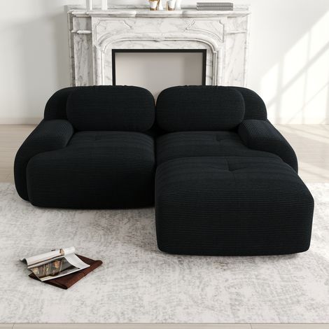 FloraGrace Canape modulaire sans cadre en corduroy noir, assise 32D, accoudoirs courbes, sans montage (1/5)