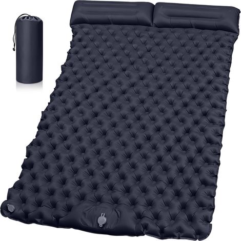 Matelas de camping 2 places, 200 x 135 cm, tapis de sol de camping élargi et épaissi, gonflable avec pompe à pédale, ultraléger et portable, idéal pour la plage et la randonnée. (1/5)