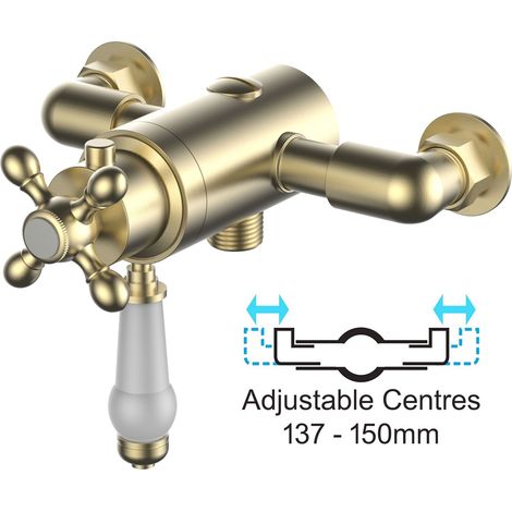 Brushed Gold Brass Thermostatic Traditional Exposed Shower Mixer 137mm 150mm
