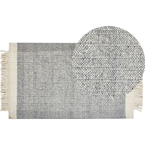 Alfombra de lana gris blanco crema 80 x 150 cm hecho a mano geométrico Tatlisu (1/5)