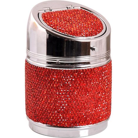 Poubelle de voiture universelle portable rouge scintillante avec cendrier en faux cristal et cendrier en acier inoxydable (1/5)