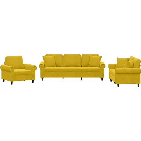 Maison Exclusive - Ensemble de canapés 3 pcs avec coussins jaune velours (1/5)