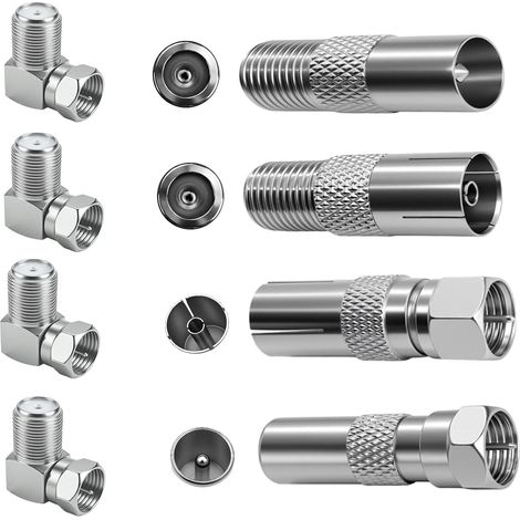 Lot de 8 connecteurs F pour câble d'antenne, adaptateur argenté, câble coaxial pour télévision câble, satellite, Internet, connecteur de câble satellite (1/5)