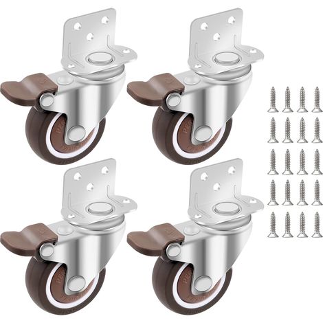 Roulettes pour Meubles 50MM, 4 Pcs Roulettes Pivotantes Avec Frein, Roulettes en Caoutchouc con 20 Vis, Plaque de Montage de Type L, Roulettes de Transport pour Berceaux et Chariots (1/5)