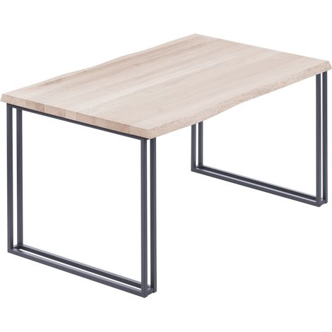 LAMO Manufaktur Esstisch Küchentisch, mit Baumkante 100x60x76 cm (AxBxH), Frame, Roh / Anthrazit, LOB-01-A-001-7016Fr