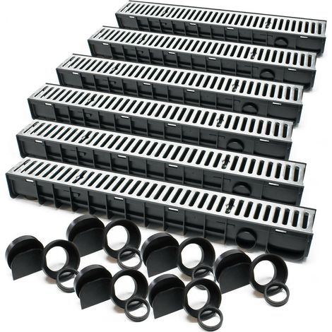 Set 6 grondaie da 1 mt copertura griglia 1,5 ton ghisa drenaggio evacuazione acque reflue 160001702