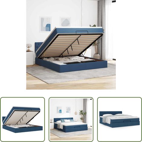 vidaXL Rangement sous le lit - Cadre de lit ottoman avec matelas bleu 180x200 cm tissu (1/5)