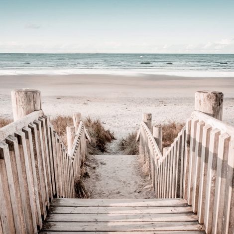 Tableau sur toile Escalier de Plage 30x30 cm - Impression sur Toile Murale Décorative - Image imprimée en HD sur Toile - Toile sur Châssis en Bois FSC - Fabriqué en France