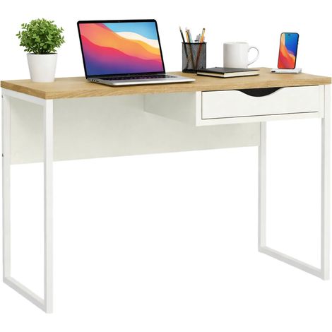 Dmora - Escritorio Agave, Escritorio multiusos, Mesa de oficina para PC, El plan de trabajo, 110x48 h77 cm, Blanco
