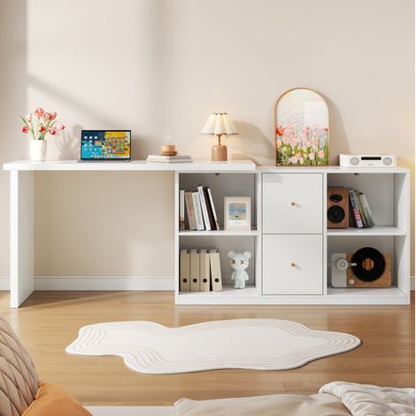 Scrivania angolare a L 120x50x78 / 130x35 cm in MDF bianco, 2 cassetti - MEUBLIV (1/5)