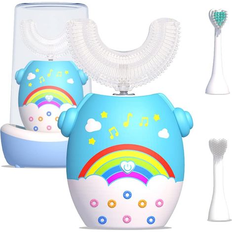 Brosse à dents électrique en forme de U pour enfants, nettoyage ultrasonique à 360°, avec 3 têtes de brosse, de 2 à 6 ans-AquaForge