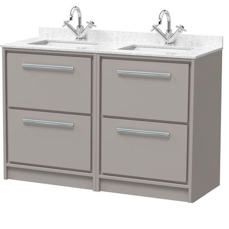 Balterley Longnor 1200mm Framed Design Floor Standing 4 Drawer Vanity with Marble Worktop Basin - Pebble Grey
