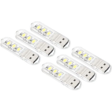 Lot de 6 veilleuses USB portables à brancher avec 3 perles pour décoration d'intérieur, lecture, camping, blanc (1/5)