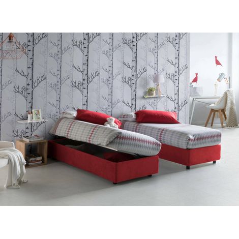 Talamo Italia Cama individual Melissa, Cama contenedor con revestimiento de tela, 100% Made in Italy, Apertura lateral, adecuado para colchón 80x190 cm, Rojo, con embalaje reforzado (1/3)
