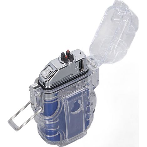 Briquet à arc électrique IP56 étanche, résistant au vent, éclairage LED, portable et multifonctionnel, double arc électrique, bleu
