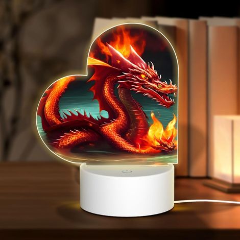 Veilleuse en acrylique avec contrôle tactile - 3 couleurs - Lampe de chevet USB pour mère, petite amie, épouse - Cadeau de Saint-Valentin pour elle - Roi dragon dans le feu (1/5)