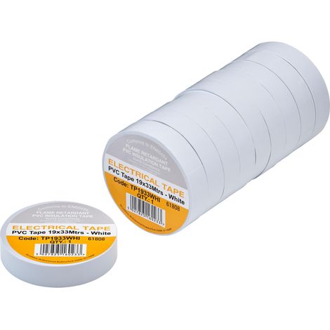 Draper 29503 White PVC Electrical Insulation Tape, 19mm x 33m (Pack of 10) (1/2)
