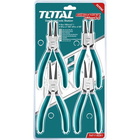 SET PINZE PER ANELLI ELASTICI INTERNI ESTERNI SEEGER 180mm 4pz TOTAL