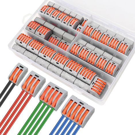AIDUCHO Kit Connecteurs Electriques Rapide, 80pcs Bornier Electrique Domino Electrique 0.08-4.0 Mm²Connecteurs De Fils Compacts Avec Levier (2 Entrées/3 Entrées/4entrées/5 Entrées) (1/5)