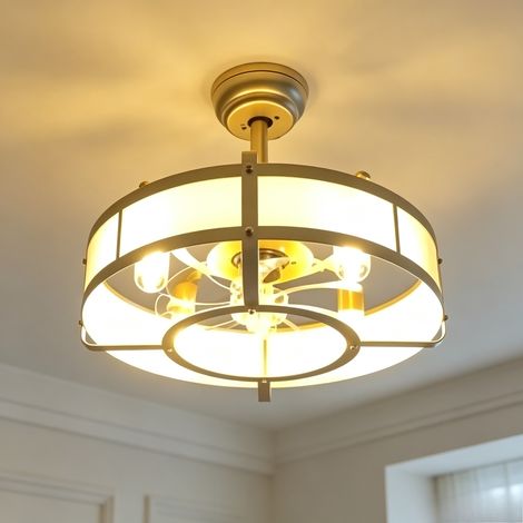 50cm Gold Boho Rattan Fandelier Ceiling Fan with Light, Remote Control, 6 Speeds for Bedroom & Living Room, Gold + White, Bulbs Not Included